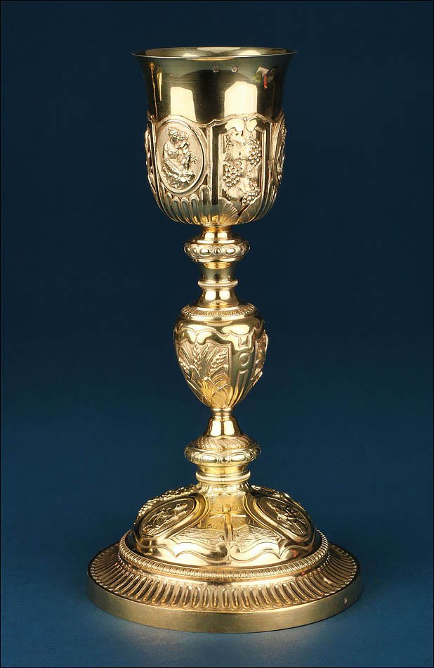Ancien Calice Baroque en Argent Doré, Patène et Coffret. Paris, France, 1819-1838-photo-4