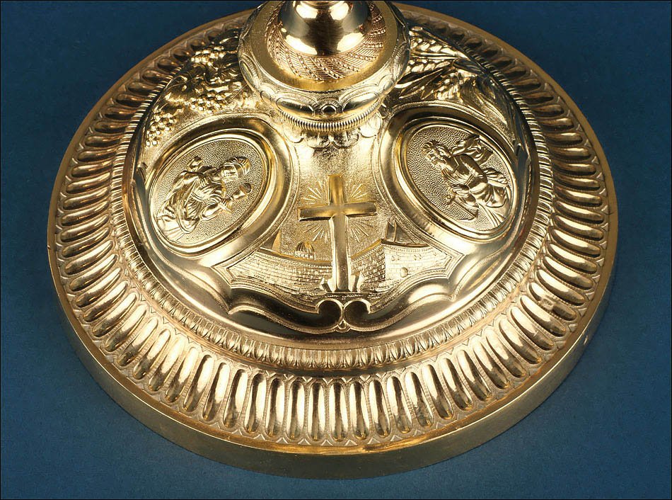 Ancien Calice Baroque en Argent Doré, Patène et Coffret. Paris, France, 1819-1838-photo-1