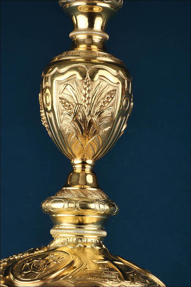 Ancien Calice Baroque en Argent Doré, Patène et Coffret. Paris, France, 1819-1838-photo-4