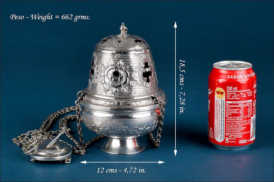 Antique Spanish Liturgical Silver Thurible Or Censer, Spain 18th Century, C. 1750-photo-2