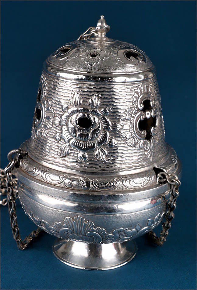 Antique Spanish Liturgical Silver Thurible Or Censer, Spain 18th Century, C. 1750-photo-4