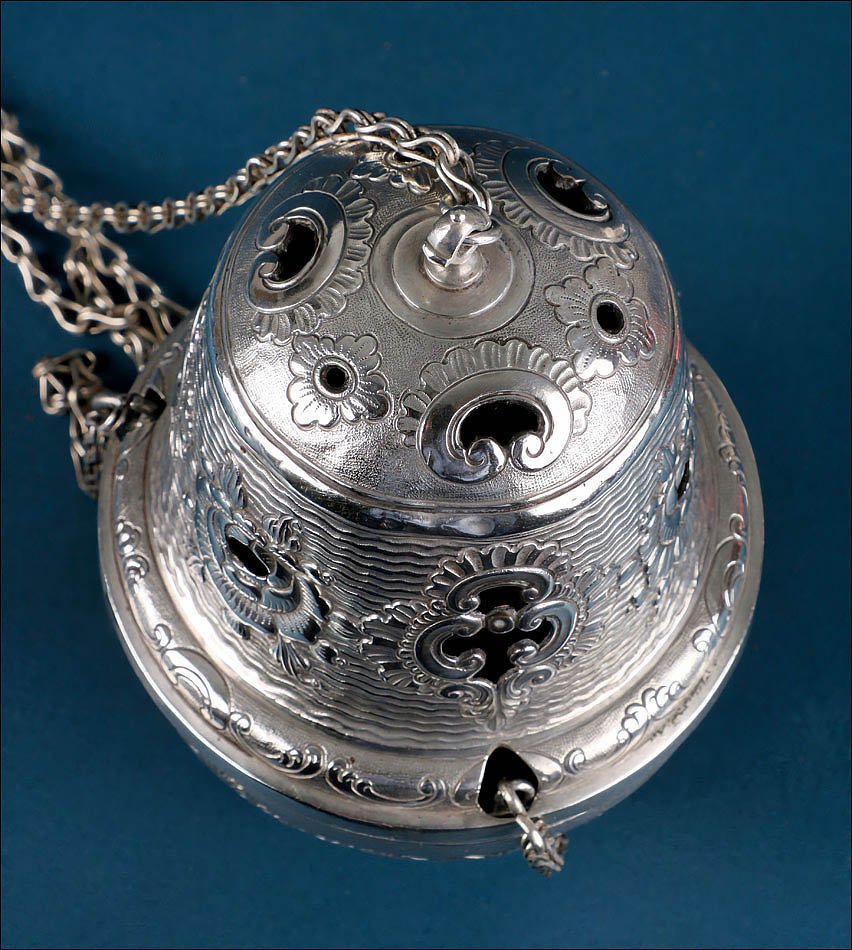 Antique Spanish Liturgical Silver Thurible Or Censer, Spain 18th Century, C. 1750-photo-2