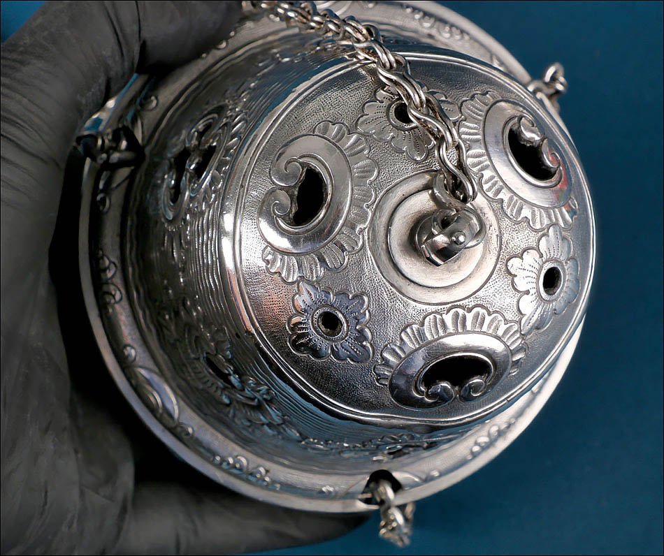 Antique Spanish Liturgical Silver Thurible Or Censer, Spain 18th Century, C. 1750-photo-3