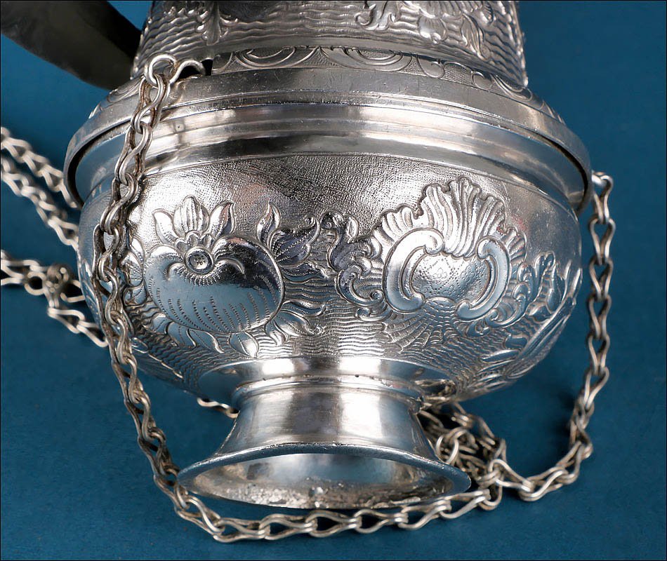 Antique Spanish Liturgical Silver Thurible Or Censer, Spain 18th Century, C. 1750-photo-5