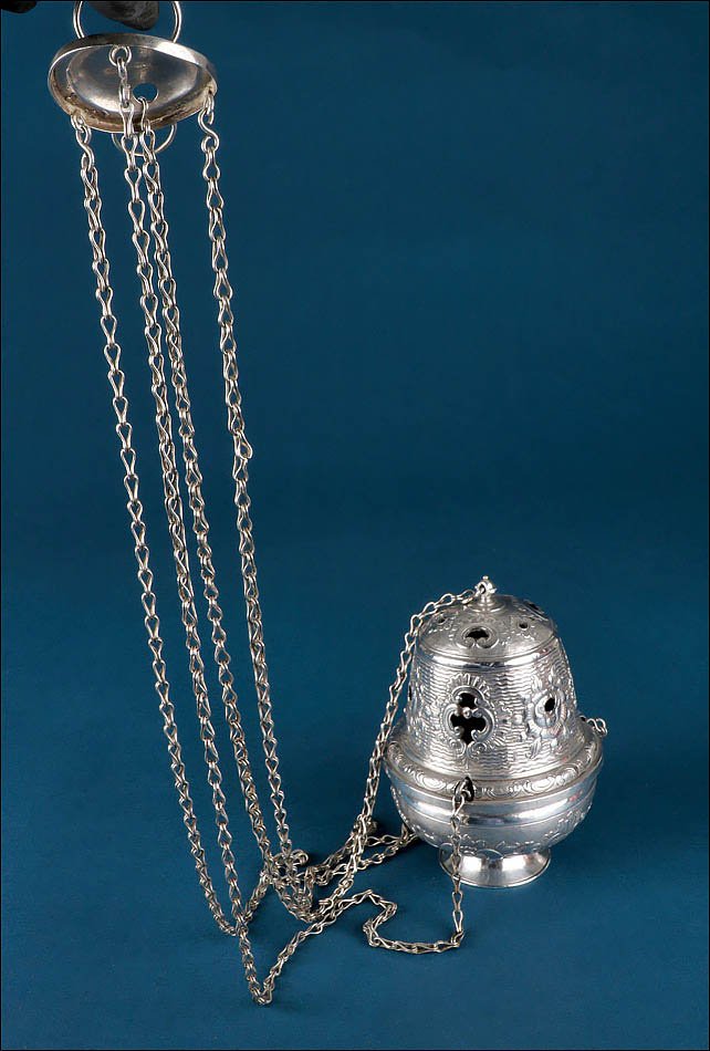 Antique Spanish Liturgical Silver Thurible Or Censer, Spain 18th Century, C. 1750-photo-6