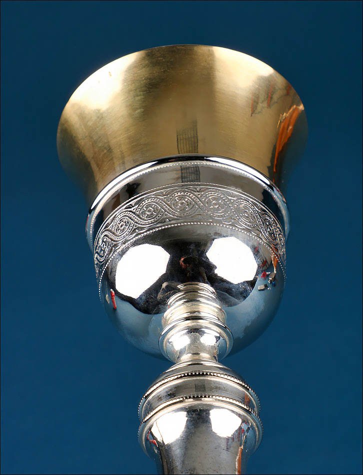 Antique Silvered Metal Chalice With Gilded Silver Cup. Spain C. 1920.-photo-4