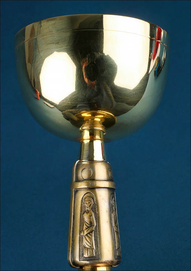 Vintage Gilt Brass Chalice. Probable Spanish Work. Spain 1980s-photo-7
