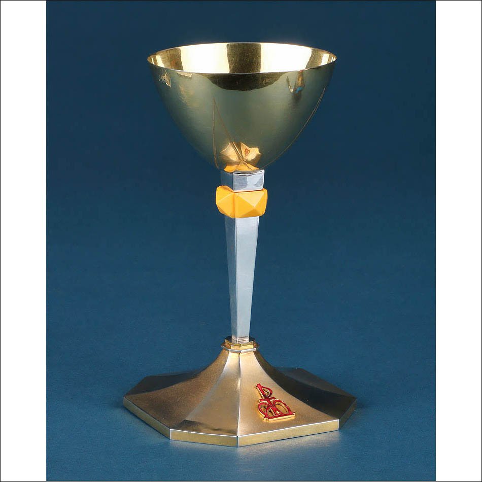 Vintage Chalice With Christogram And Silver Cup. Possibly Spain, 1970s