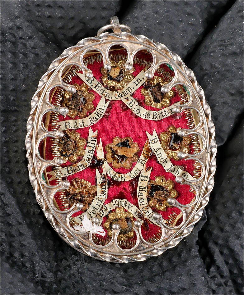 Ancien Reliquaire Multiple en Argent avec 9 Reliques Jésuites, circa 1910-photo-4