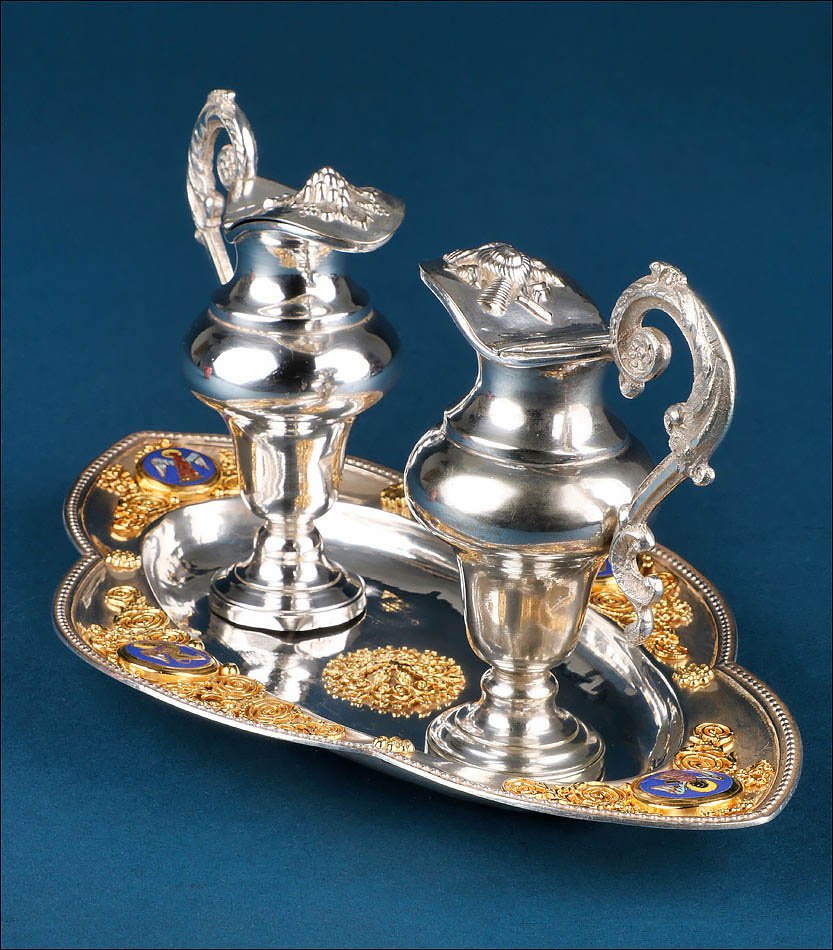 Antique Silver Plated Metal Cruets With Enamels, France, Circa 1900-photo-3