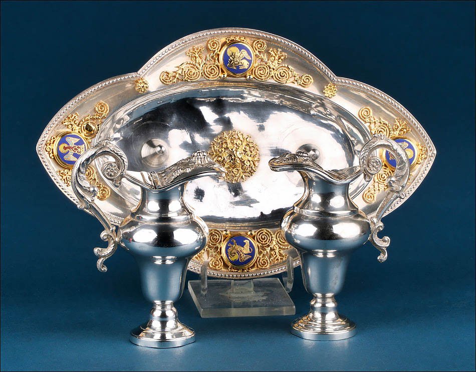 Antique Silver Plated Metal Cruets With Enamels, France, Circa 1900-photo-4