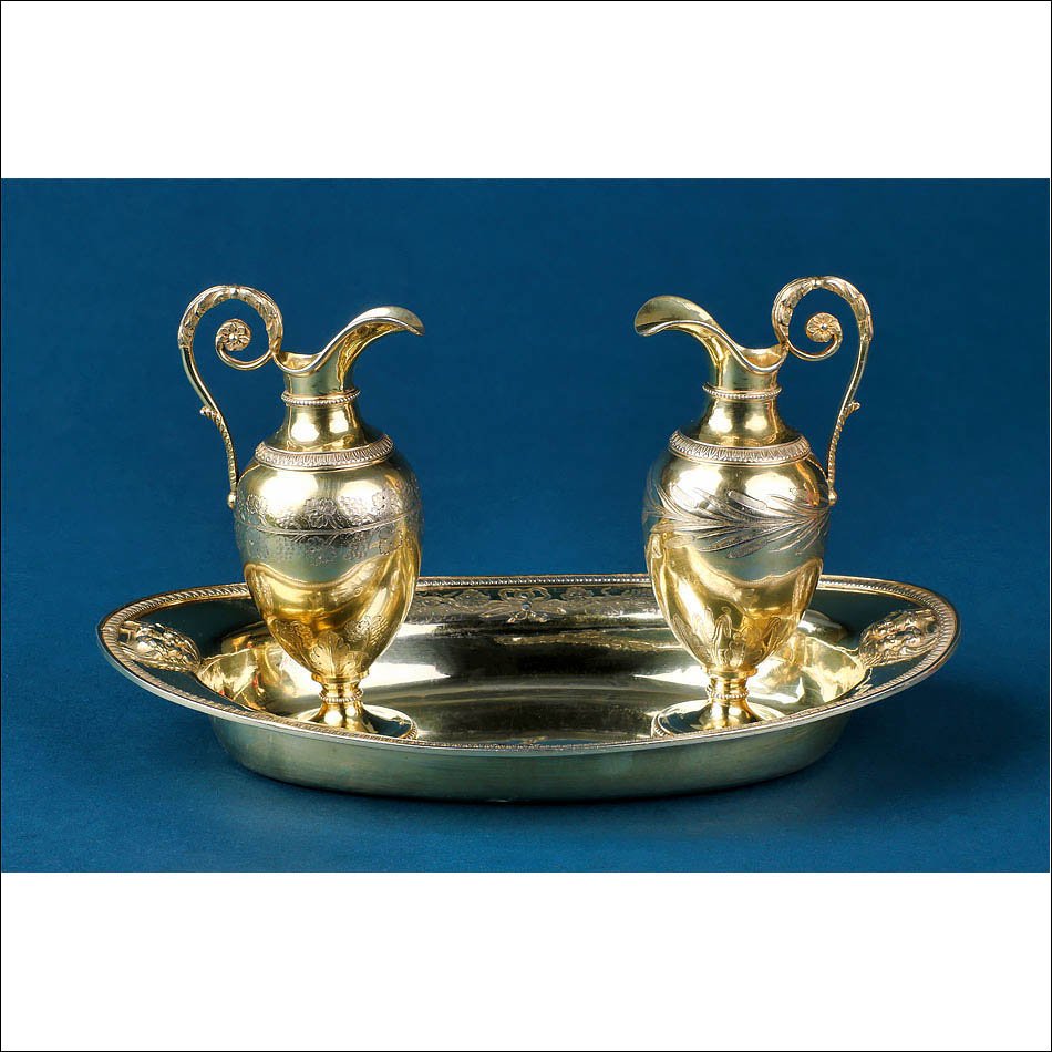 Antique Gilt Silver Liturgical Cruets. Paris, France 1819-1838