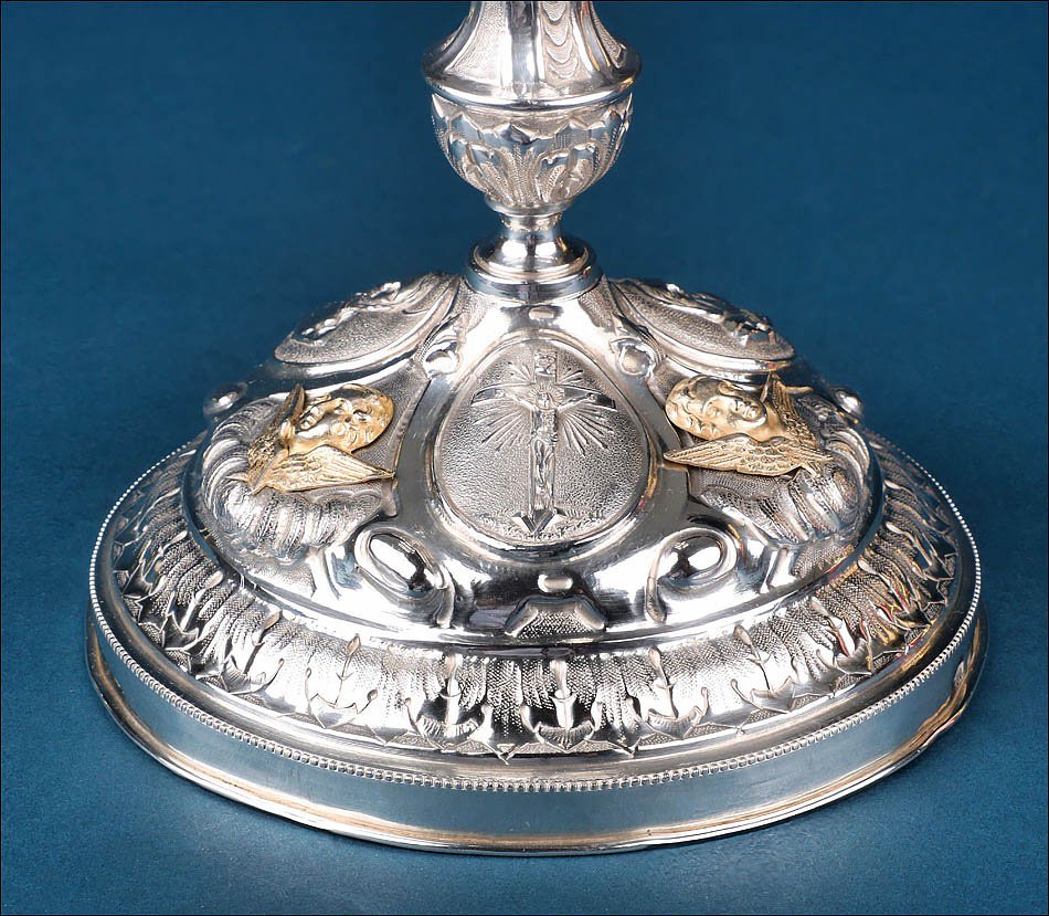 Antique White And Gilt Silver Chalice By Josep Casas. Barcelona, Spain, 19th C.-photo-3