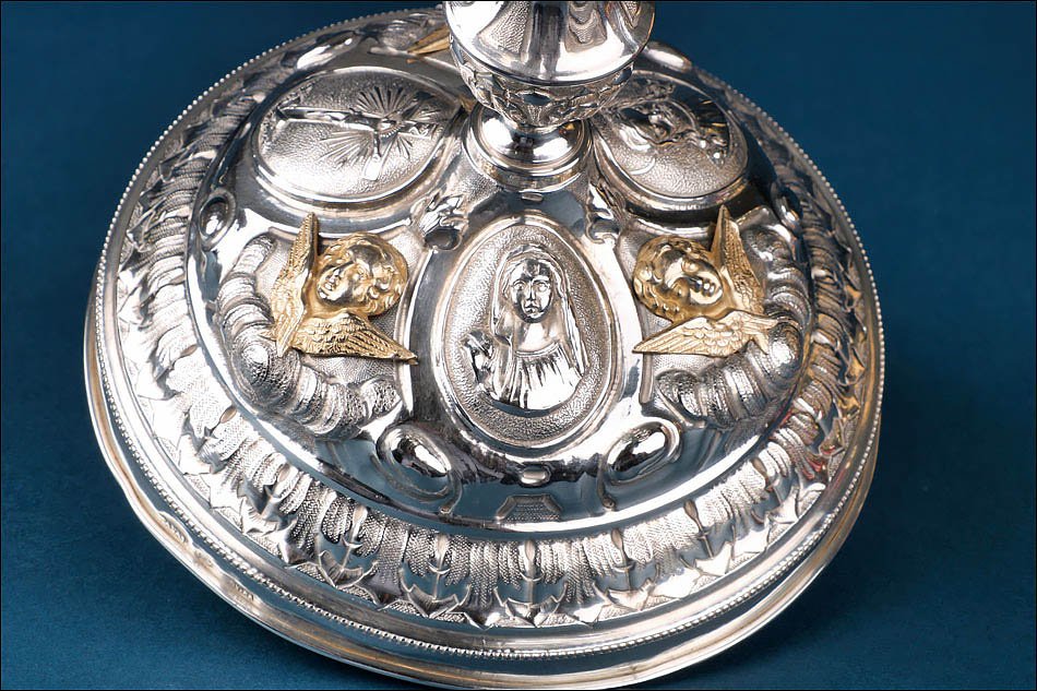 Antique White And Gilt Silver Chalice By Josep Casas. Barcelona, Spain, 19th C.-photo-1