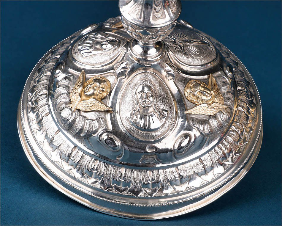 Antique White And Gilt Silver Chalice By Josep Casas. Barcelona, Spain, 19th C.-photo-2