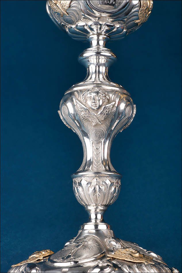 Antique White And Gilt Silver Chalice By Josep Casas. Barcelona, Spain, 19th C.-photo-3