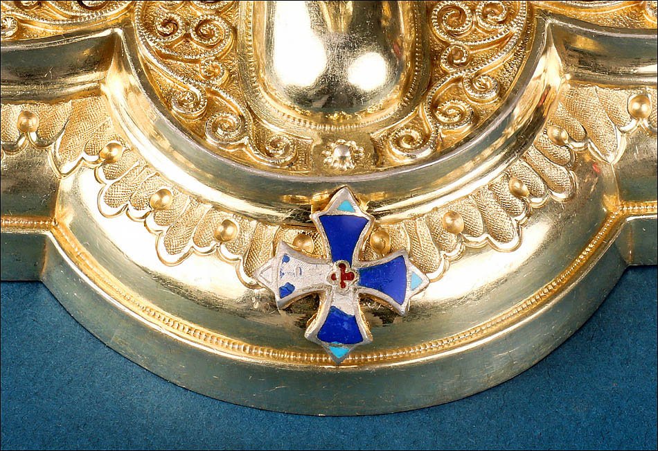 Ancien Calice Français en Argent Doré avec Turquoises Vertes. France, XIXe s.-photo-1
