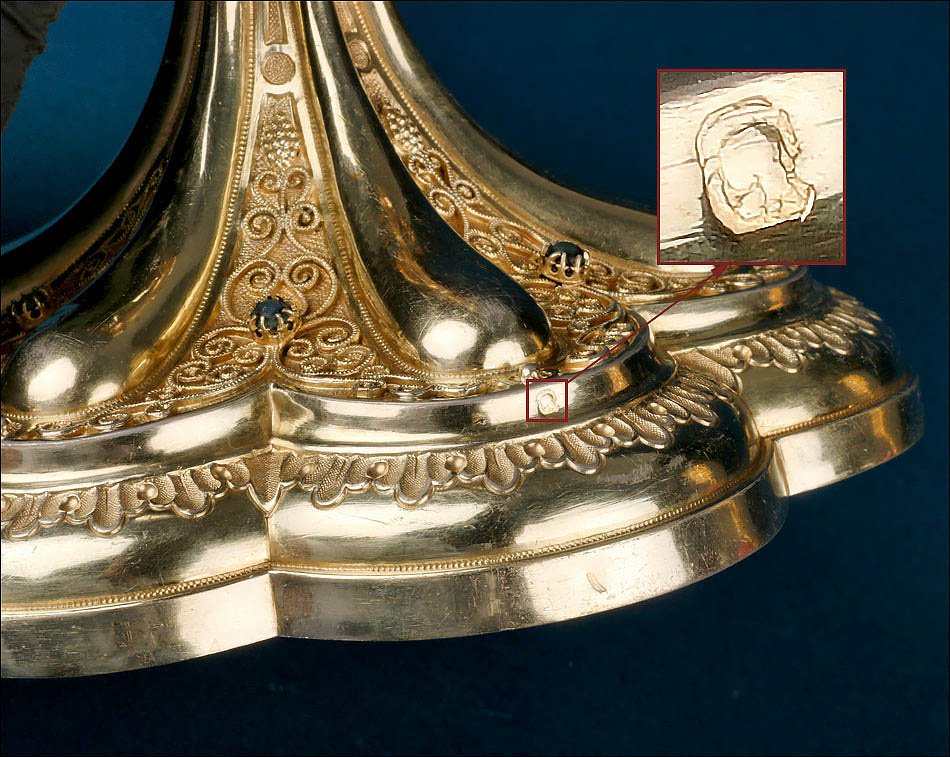 Ancien Calice Français en Argent Doré avec Turquoises Vertes. France, XIXe s.-photo-7