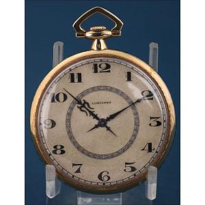 Ancienne Montre Gousset Ultrafine Longines. Or 18k Et Saphirs. Suisse, Vers 1925