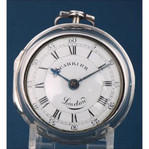 Ancienne Montre Gousset à Coq. Double Boîtier En Argent. Charles Cabrier III. Londres, 1792