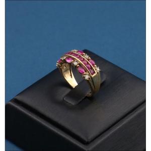 Vintage 9k Gold Ring With Natural Rubies And Genuine Diamonds