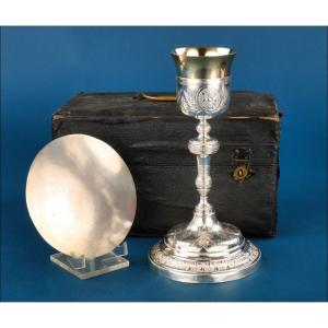 Ancien calice en argent par Fch. Carreras. Étui. Espagne, Barcelone 1820-1850