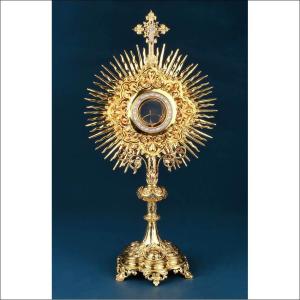 Antique Monstrance In Gilt Silver, 18k Gold, Diamonds And Sapphires. France, 19th Century