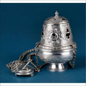 Ancien Encensoir Liturgique Espagnol en Argent, Espagne XVIIIe Siècle, vers 1750