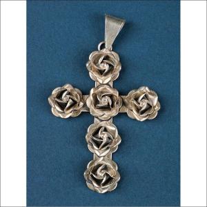 Croix Pectorale Vintage en Argent 925, Mexique, milieu du XXe siècle