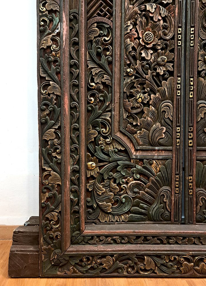 Porte Indienne En Bois Sculpté Et Doré-photo-4