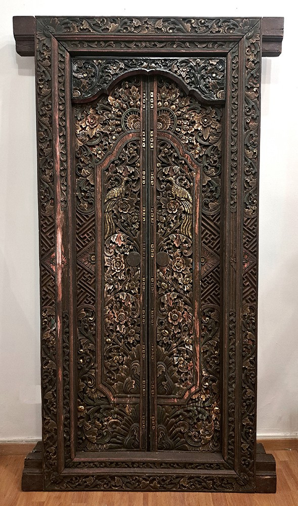 Porte Indienne En Bois Sculpté Et Doré