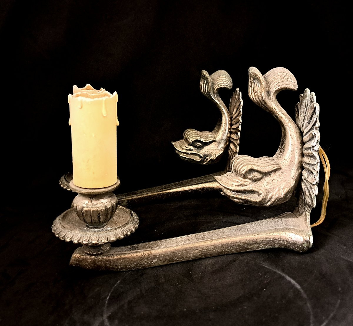 Paire d'appliques murales en bronze argenté-photo-2