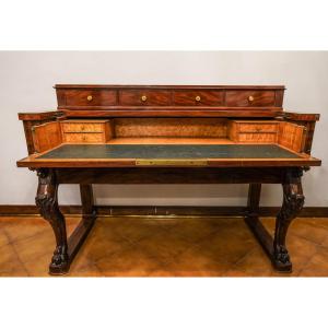 Center Cabinet With Opening Desk In Mahogany Wood