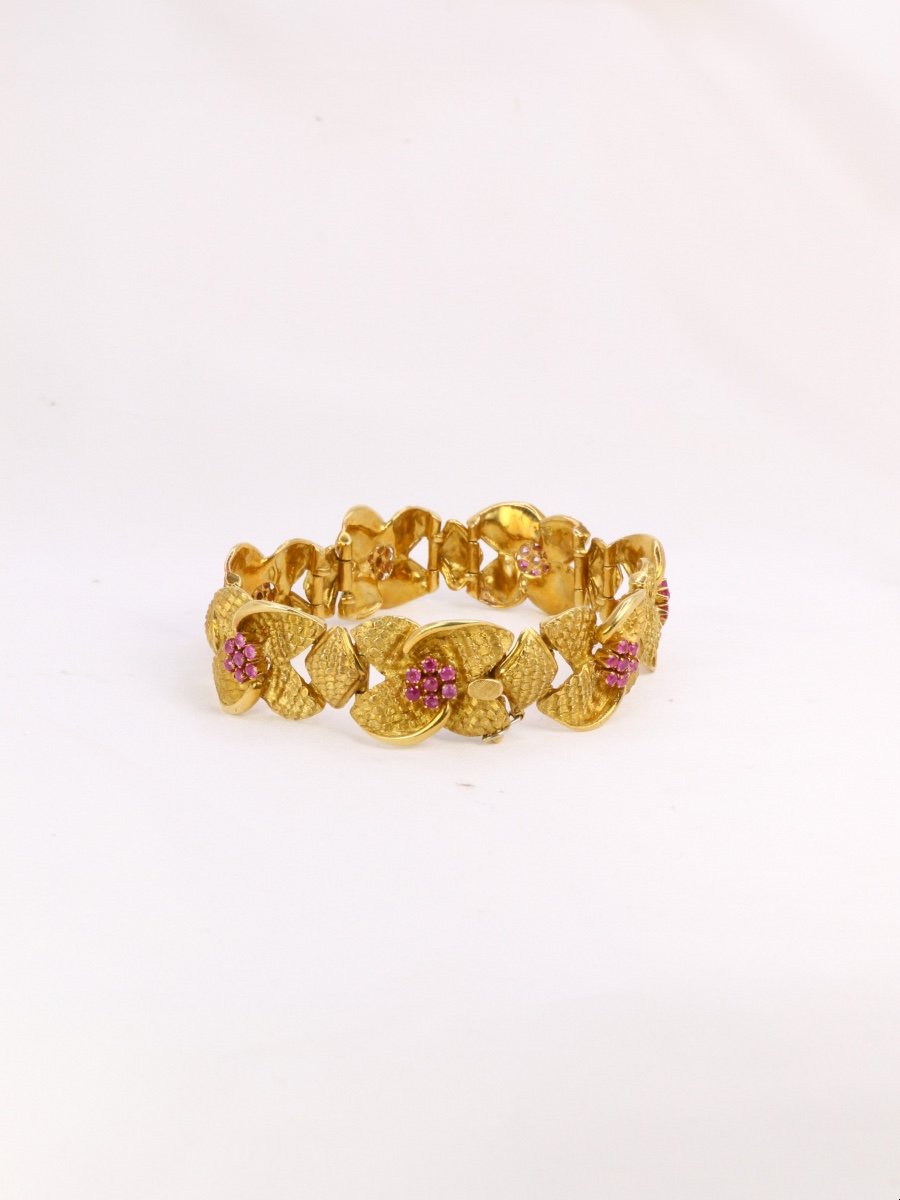 Bracelet Vintage Fleur En Or Amati Et Rubis-photo-3