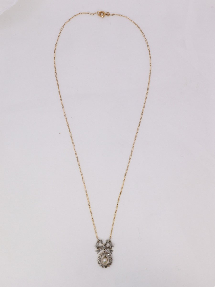 Belle Epoque Knot Necklace In Gold, Diamonds And Fine Pearl-photo-3