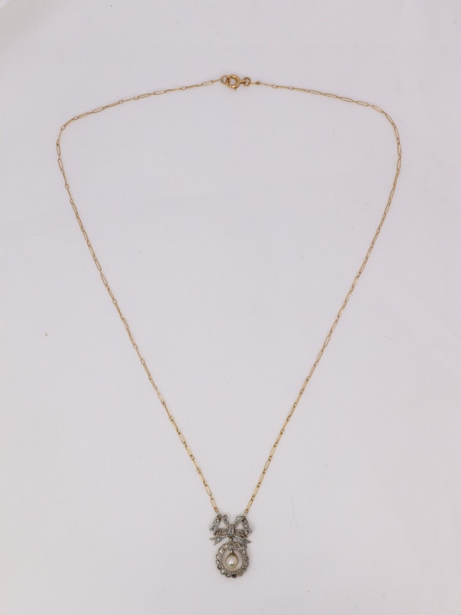 Belle Epoque Knot Necklace In Gold, Diamonds And Fine Pearl-photo-4