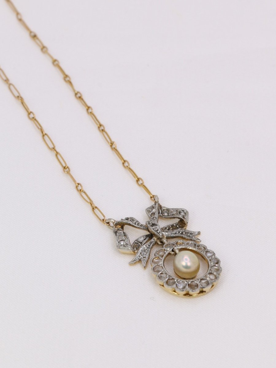Belle Epoque Knot Necklace In Gold, Diamonds And Fine Pearl-photo-1