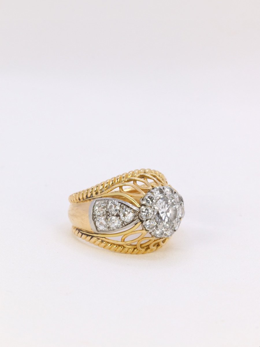 Dome Ring In Yellow Gold, Platinum And 1 Carat Diamond-photo-3