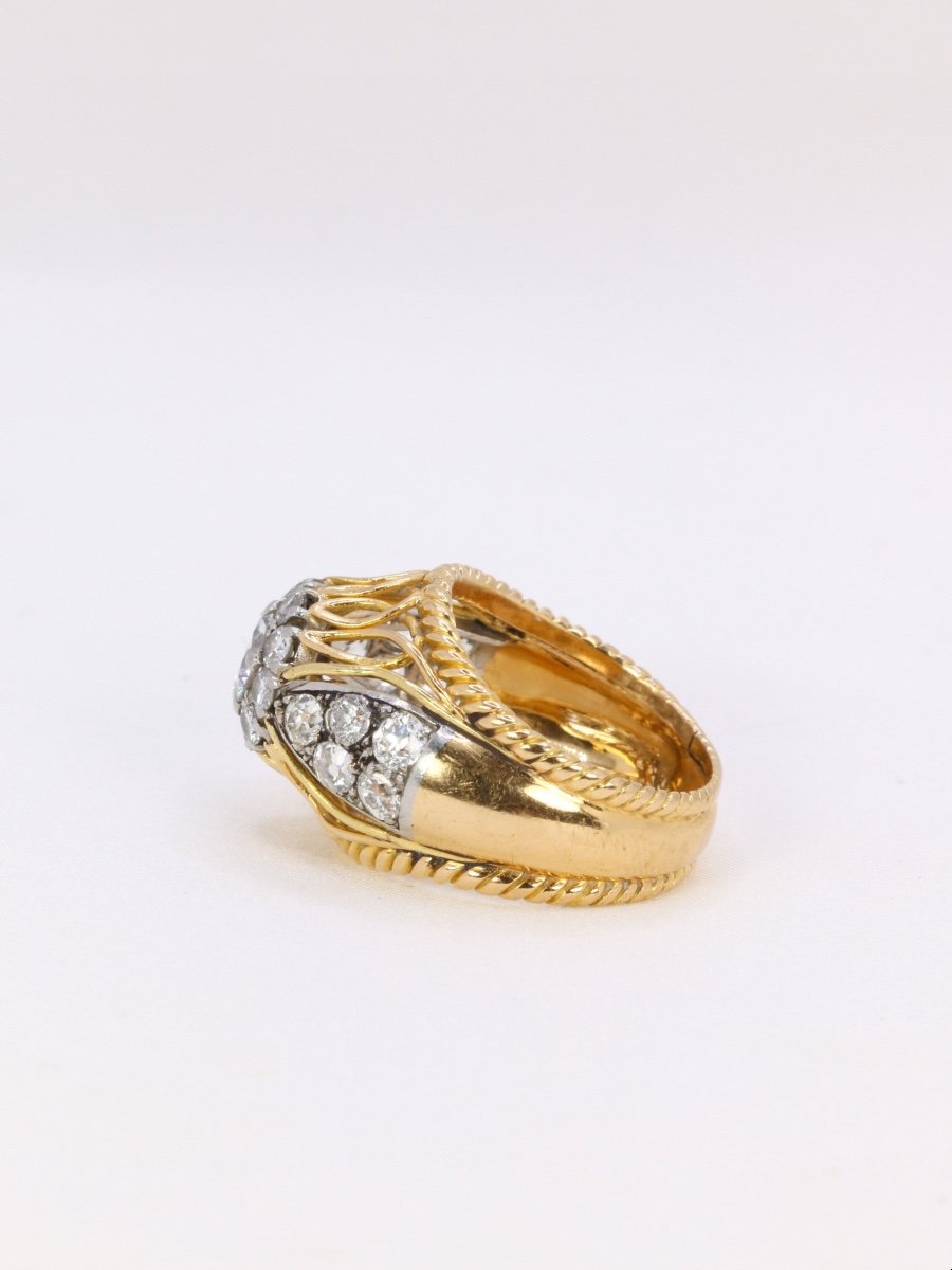 Dome Ring In Yellow Gold, Platinum And 1 Carat Diamond-photo-2