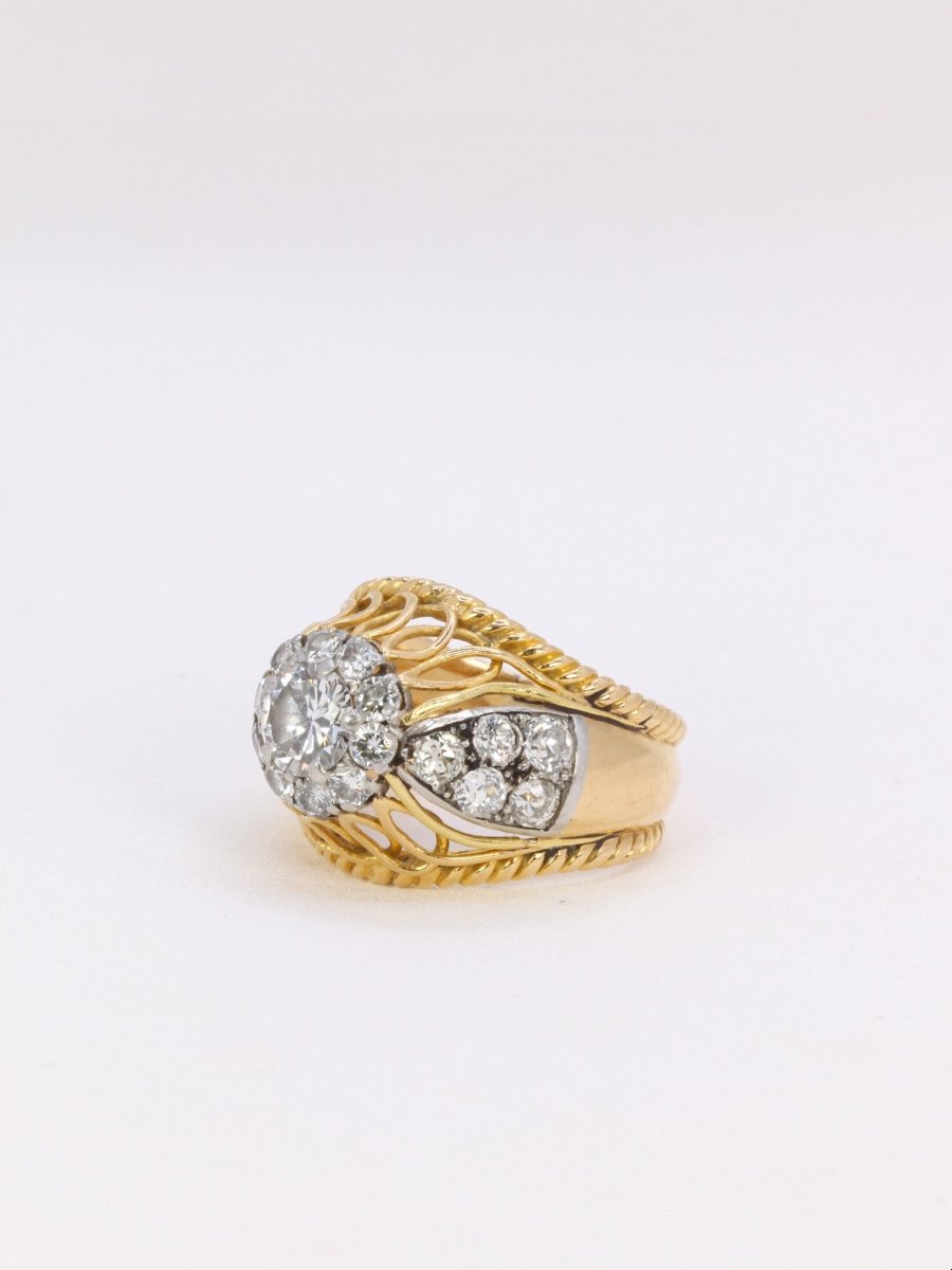 Dome Ring In Yellow Gold, Platinum And 1 Carat Diamond-photo-3