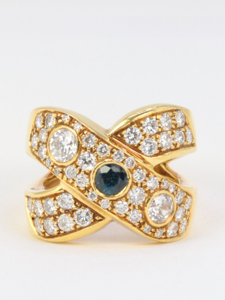 Vintage Ring In Gold, Diamonds And Sapphires