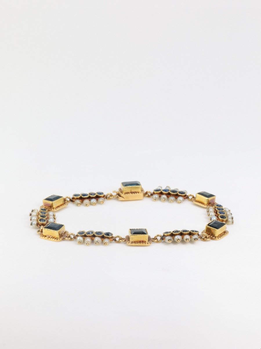 Bracelet Ancien XIXe En Or, Saphirs Et Perles Fines-photo-3