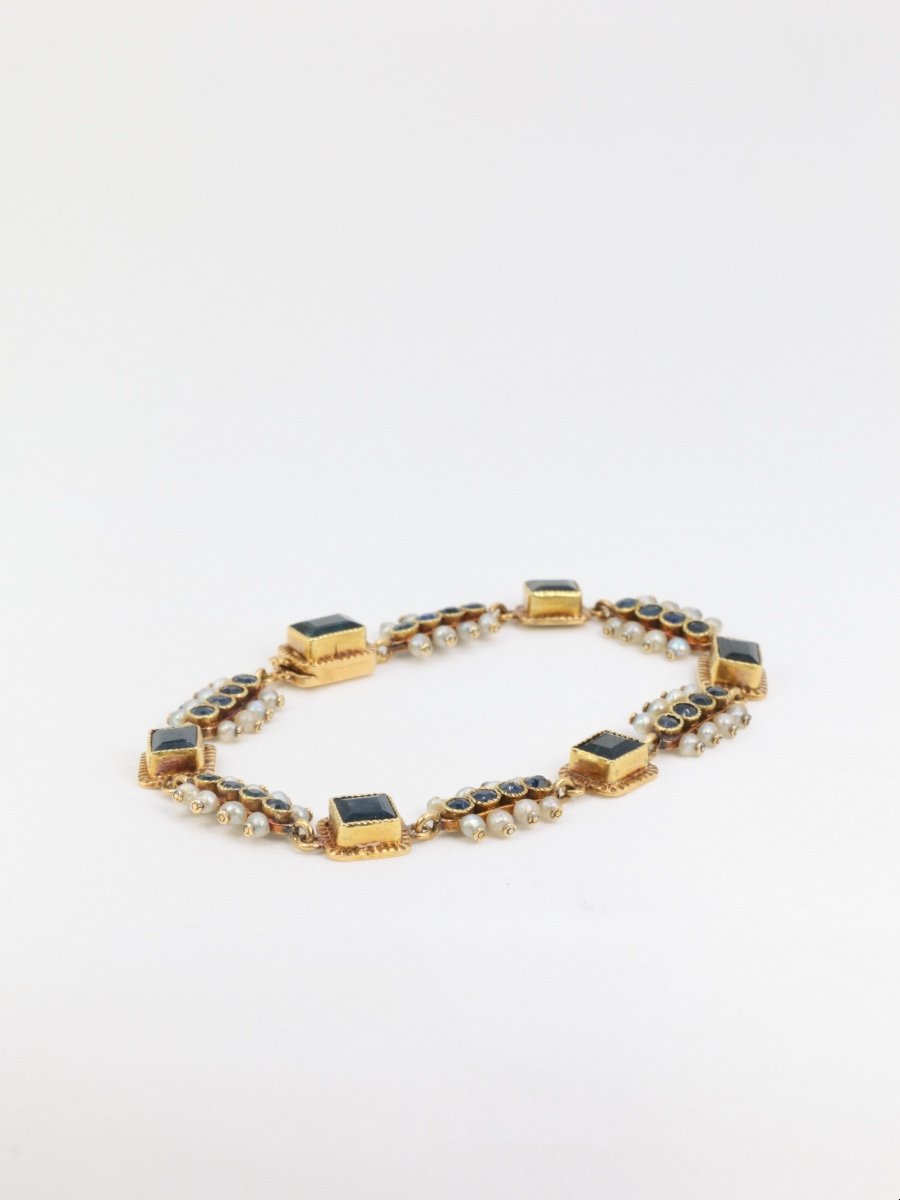 Bracelet Ancien XIXe En Or, Saphirs Et Perles Fines-photo-4