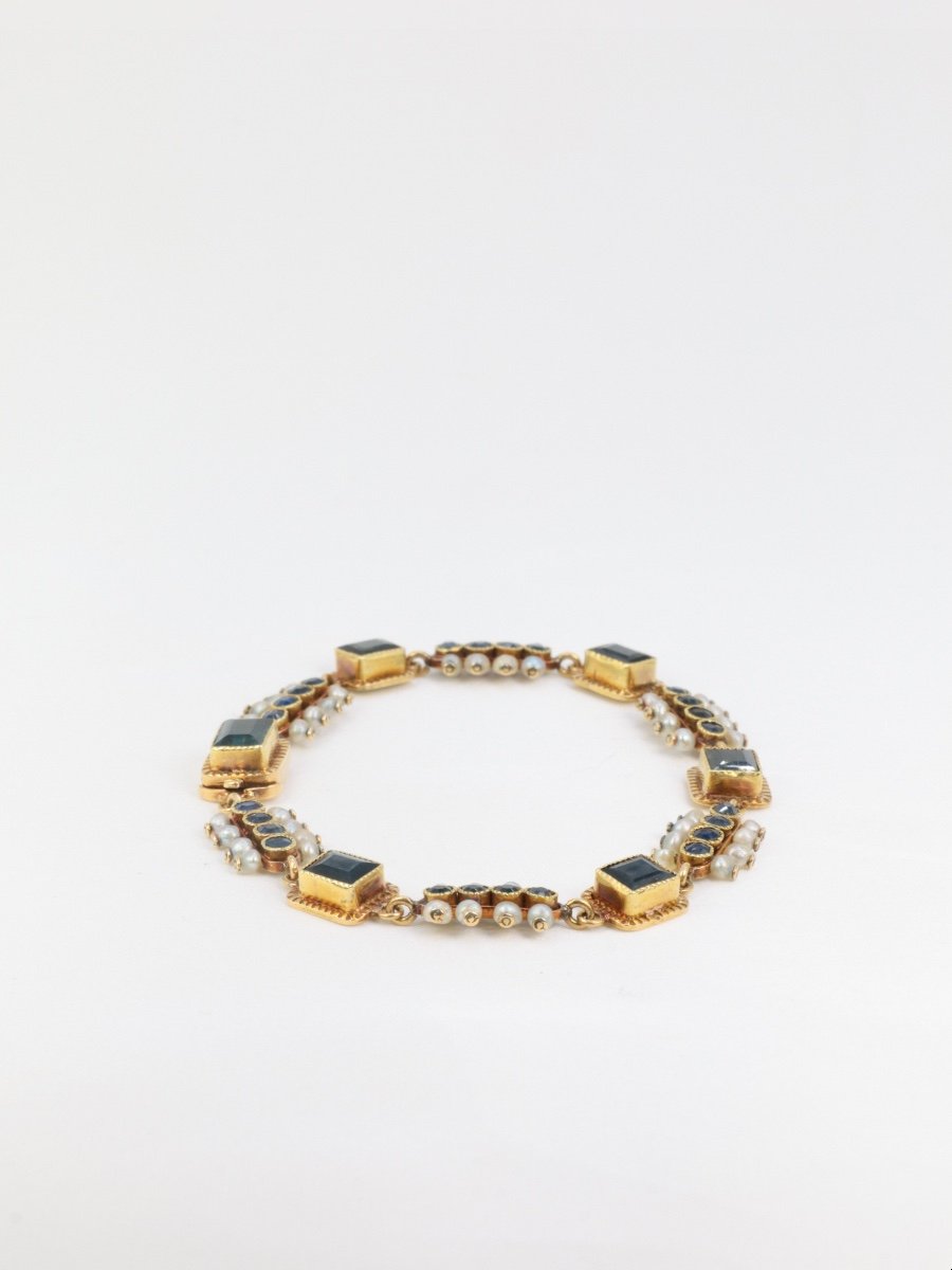 Bracelet Ancien XIXe En Or, Saphirs Et Perles Fines-photo-1