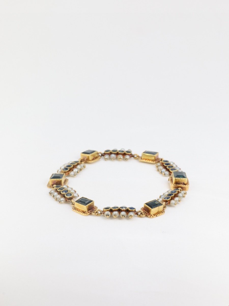Bracelet Ancien XIXe En Or, Saphirs Et Perles Fines-photo-3