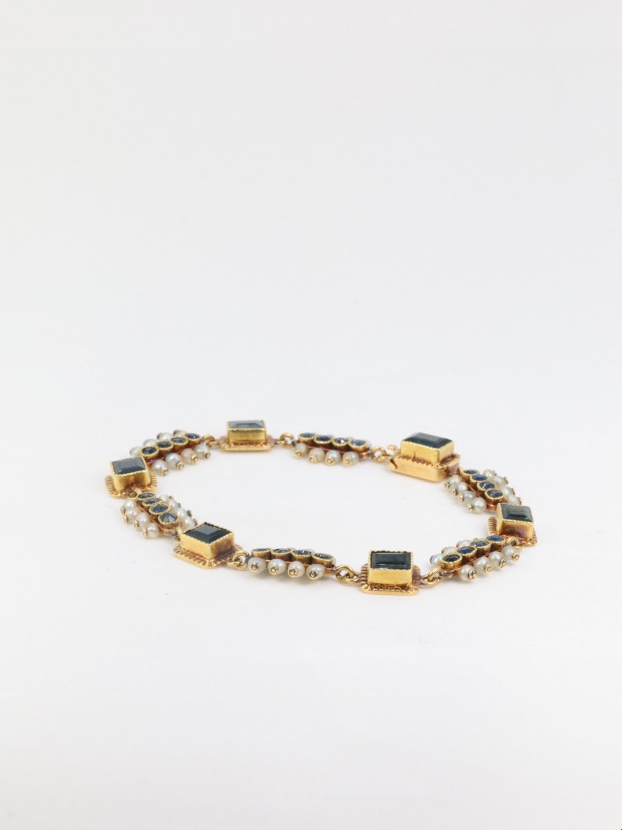 Bracelet Ancien XIXe En Or, Saphirs Et Perles Fines-photo-4