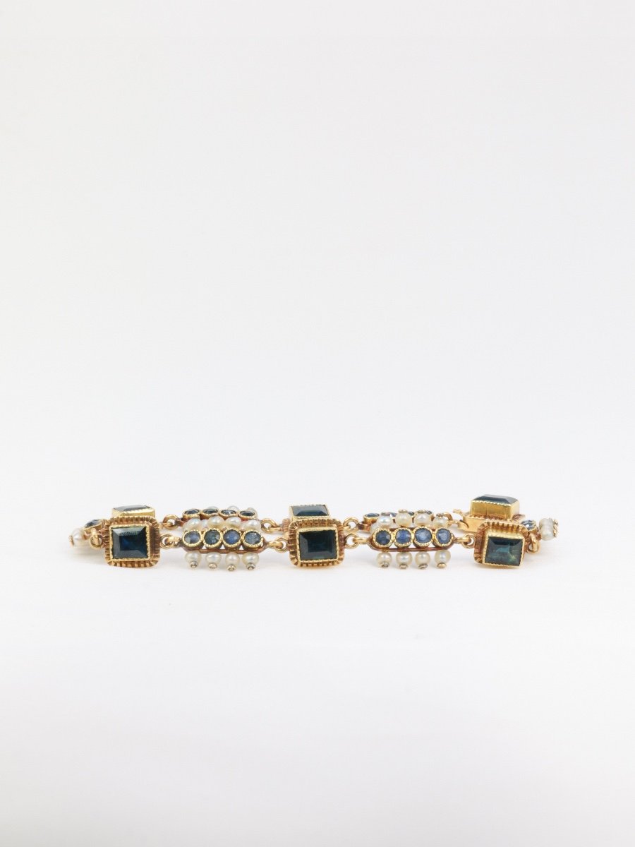 Bracelet Ancien XIXe En Or, Saphirs Et Perles Fines-photo-5