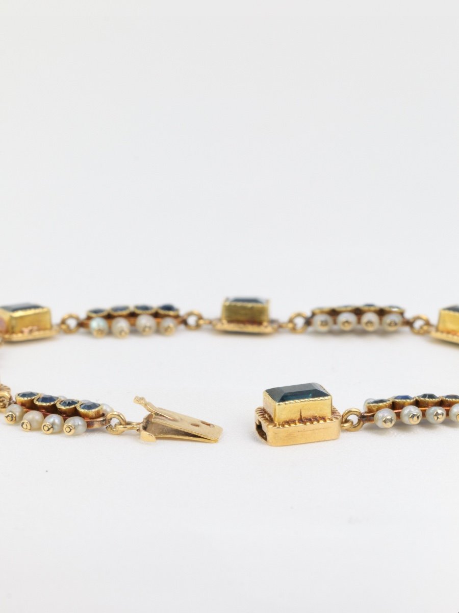 Bracelet Ancien XIXe En Or, Saphirs Et Perles Fines-photo-6