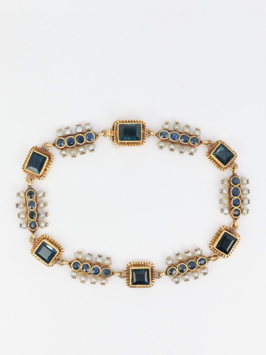 Bracelet Ancien XIXe En Or, Saphirs Et Perles Fines