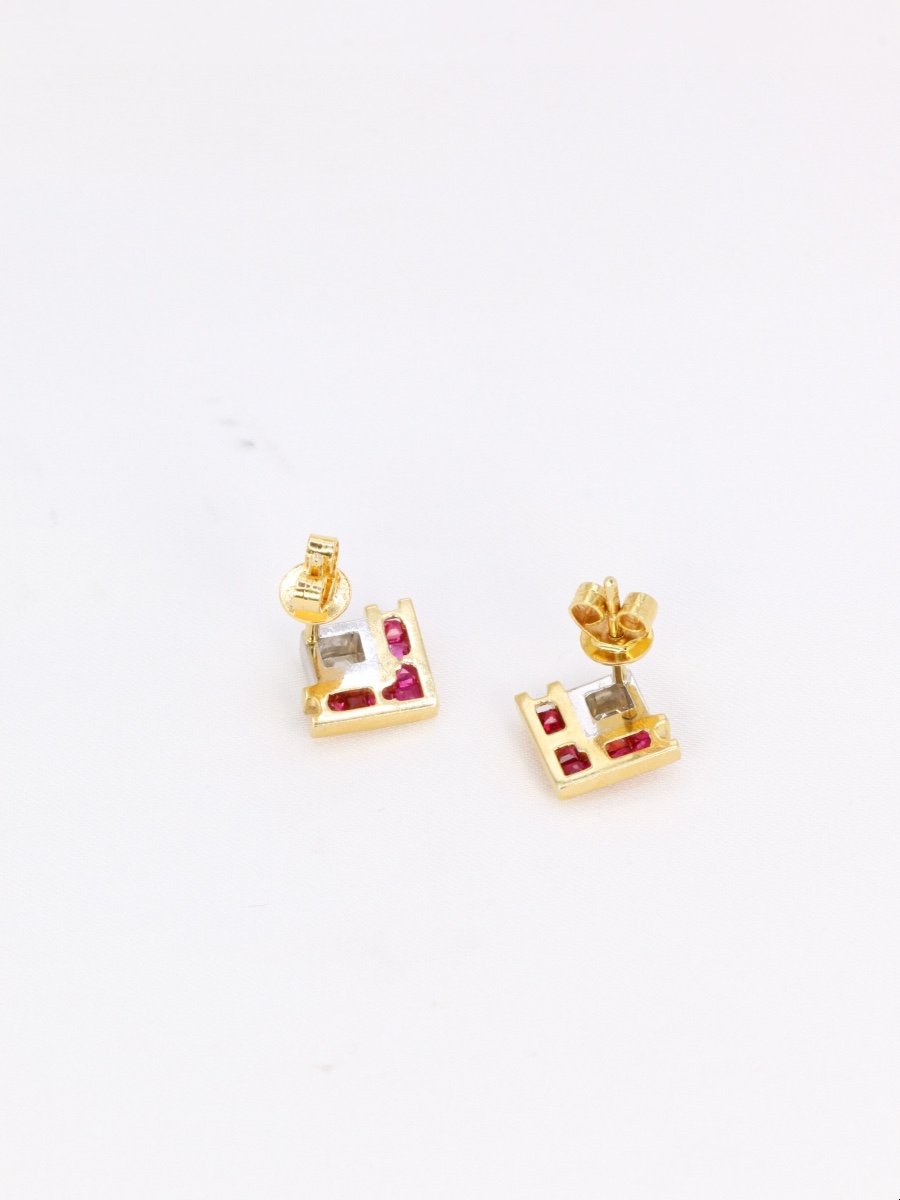 Vintage Emerald Cut Diamond And Calibrated Ruby Earrings-photo-2